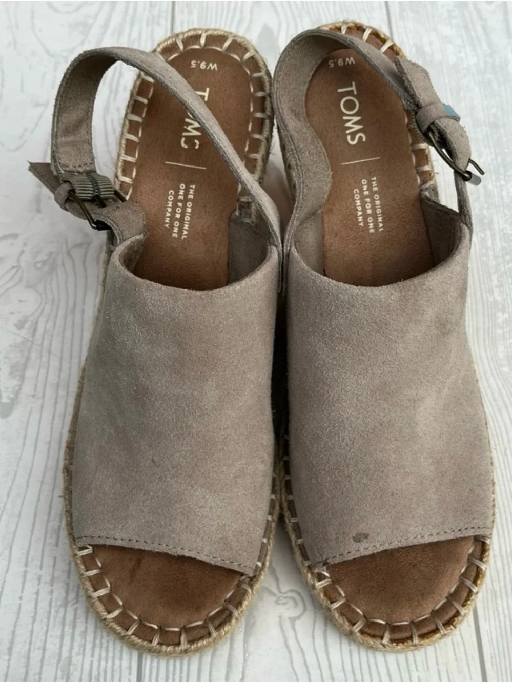 TOMS Monica Wedge Espadrille Sandals Desert Taupe Suede Size 9.5 M